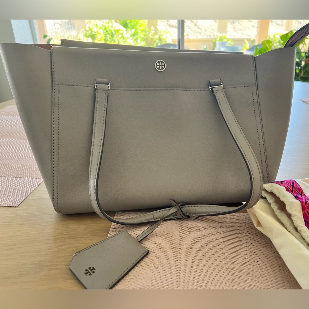 Tory Burch Grey Leather Small Parker Tote